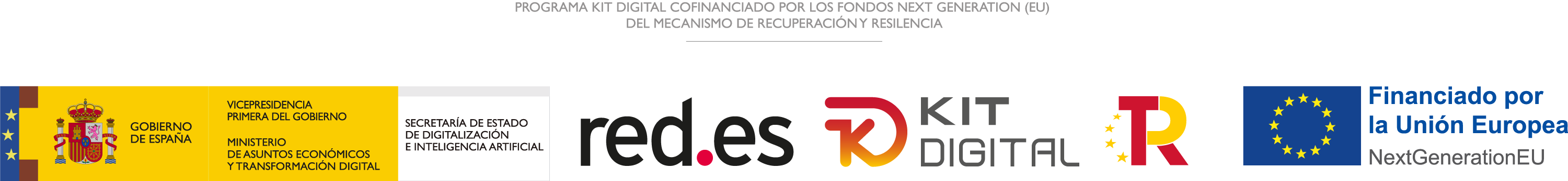 Logos Ministerio de Asuntos Económicos y Transformación Digital, red.es, Kit Digital, Next Generation EU